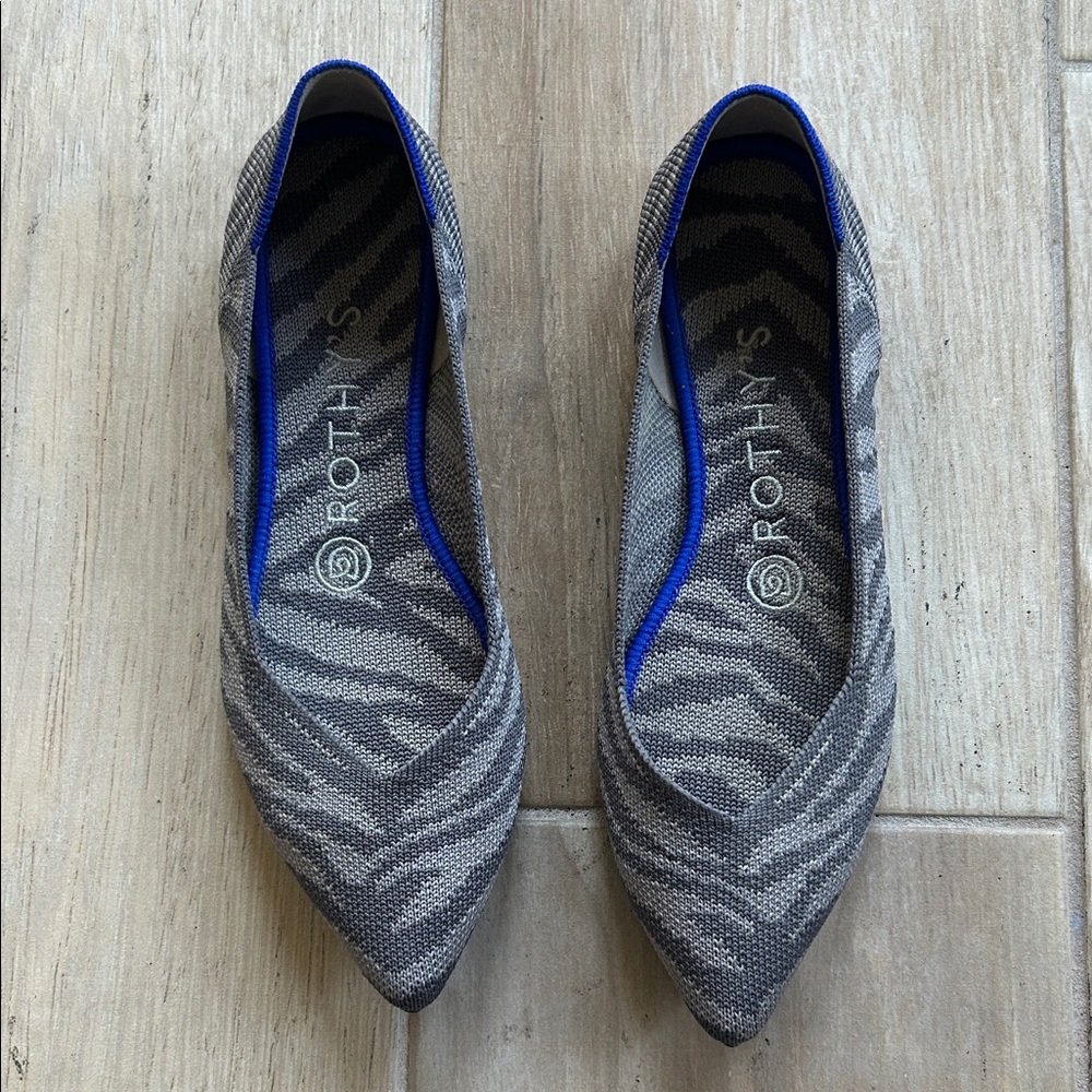 Rothy's Gray Zebra Flats with Blue Accent